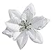 DERVONUNS Poinsettia Christmas Decorations Glitter Artificial Poinsettia Flowers for Christmas Tree Decorations(12Pack)(Silvery)