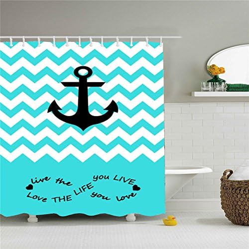 Blue Navigator Ankhor Shower Curtains,Polyester Waterproof Shower Curtains 12 Hooks Included-60"x 72"