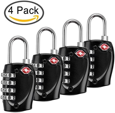 TSA Lock 4 Pack - Compatible Travel Luggage Locks, Inspection Indicator, Easy Read Dials (Black)