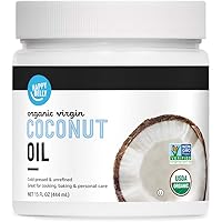 Amazon Brand - Happy Belly Organic Unrefined Virgin Coconut oils, 15 Fl Oz (Pack of 1)