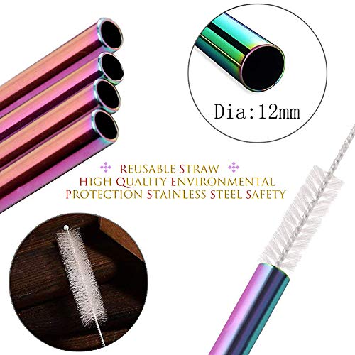 5 Stück Wiederverwendbar Strohhalm Set- Bunte Trinkhalme Edelstahl, Bubble Tea Metallstrohhalme mit 2 Reinigungsbürsten… – Bild 4