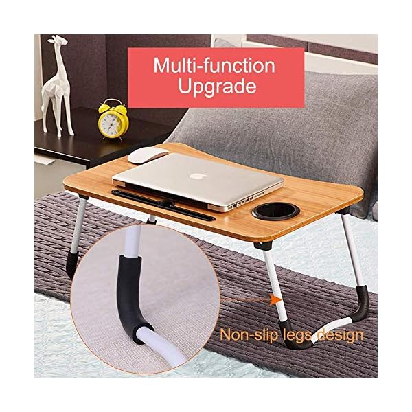 Laptop-Bed-TablePortable-Lap-DeskNotebook-Stand-Reading-HolderNotebook-Table-Dorm-Desk-with-Foldable-Legs-Cup-Slotfor-Eating-BreakfastReadingWatching-Movie-on-BedSofa60-x-40cm-Brown Laptop Bed Table,Portable Lap Desk,Notebook Stand Reading Holder,Notebook Table Dorm Desk with Foldable Legs & Cup Slot…