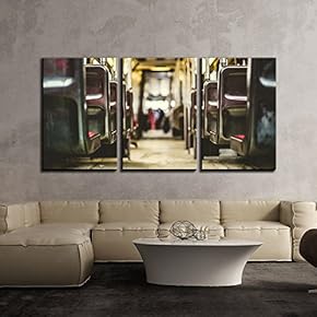 3 Piece Canvas Wall Art - Retro Style Photo of Seats on a Bus - Modern Home Art Stretched and Framed Ready to Hang - 16"x24"x3 Panels