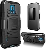 Galaxy S5 Sport Case, S5 Sport Holster Case (Sprint) By E LV - Full Body Hybrid Armor Protection for Samsung Galaxy S5 Sport with Backstand and Belt Swivel Clip with 1 Black Stylus - Black
