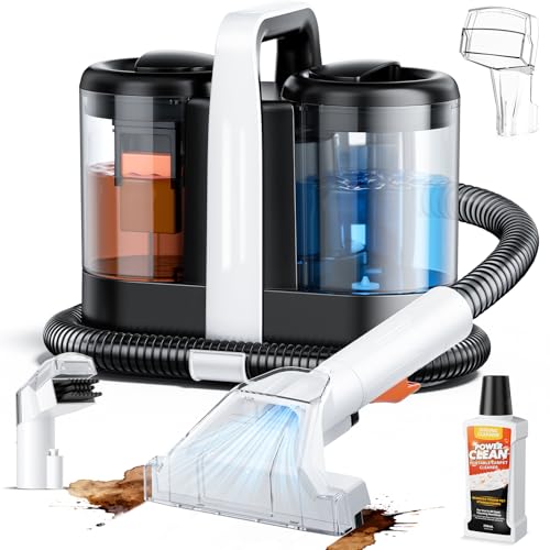 Portable Carpet & Upholstery Spot Cleaner Machine, Pro 18Kpa Powerful Suction Carpet Shampooer for Pet Stains, Furniture, Sofa, Stairs & Car Deep Cleaning with Dual Brush Heads & Cleaning Solution