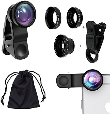 Covboa Universal 3 in 1 HD Cell Phone Camera Lens Kit - Fish Eye Lens / 2 in 1 Macro Lens & Wide Angle Lens / Universal Clip for iPhone 7,6s Plus,6s,5s and Other Smartphones (Black)