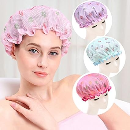 SWASTIK Waterproof Shower Head Bath Cap for Women, 3 Pieces (Multicolour)