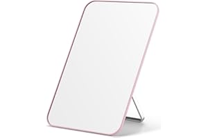 OMIRO Desk Makeup Mirror, 8 x 5 inches Table Mirror with Foldable Stand and Hanging Hole for Shaving and Travelling, Pink