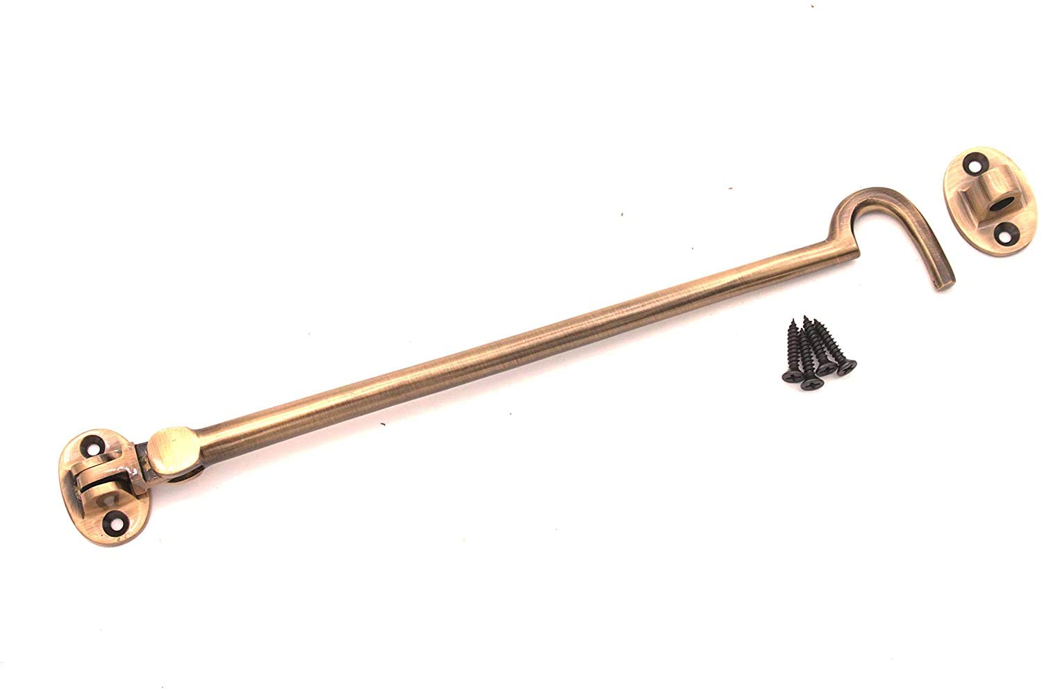 Infinity Decor Heavy Duty Antique Brass 10" (250mm) Cabin Hook & Eye Silent Catch Door Latch Lock for Gate Shed Patio Window Garden Gate