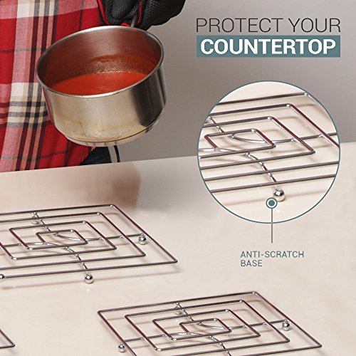 Trivet Set for Hot Dishes or Teapot | Double Coated Chrome Finish Kitchen Accessories for Tables - Modern Collection for Table Decor - Thumbnail 2