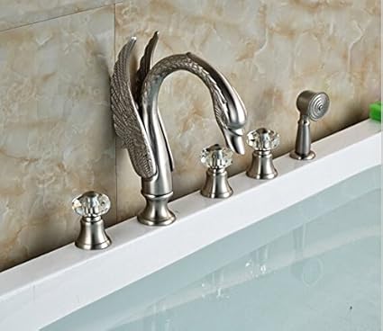 Gowe Luxury Brushed Nickel Swan Bathroom Tub Faucet 5 Pcs Crystal