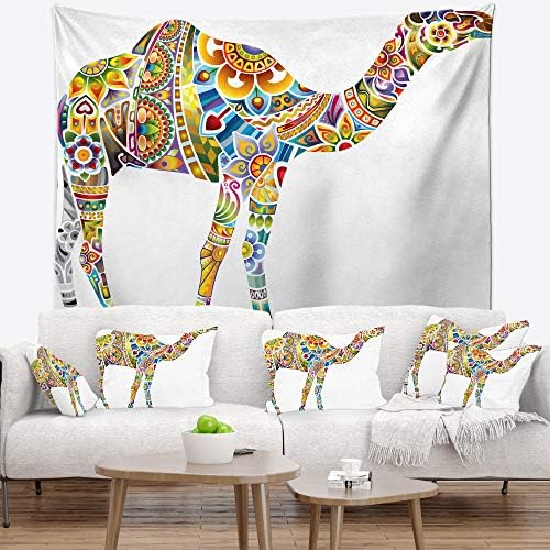 Designart TAP7419-39-32 'Cheerful Floral Camel' Abstract Blanket Décor Art for Home and Office Wall Tapestry, Medium: 39 in. x 32 in, Created On Lightweight Polyester Fabric