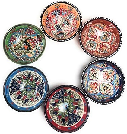 Handcrafted Ceramic Bowl Set, Assorted Design, Multicolor Set of 6, Handmade Hand Painted Turkish Finger Bowls (bowlset5)
