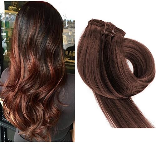 TheFashionWay Real Human Hair Clip in Hair Extensions 7pcs 70g Set For Fine Hair Silky Straight Top Grade 7A Clip 0n Hair(#4-30, 22inches)
