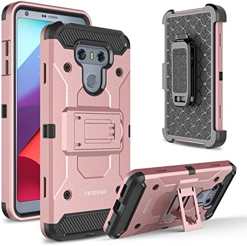 LG G6 / H870 Case, INNOVAA Shockproof Belt Clip Kickstand Holster Dual-Layer Durable Rugged Armor Case W/ Screen Protector &amp; Stylus Pen - Rose Gold