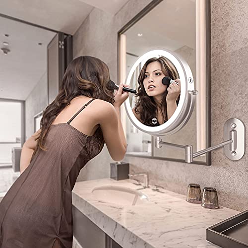 EREAL Rechargeable LED Lighted Makeup Mirror Wall Mounted Double Sided