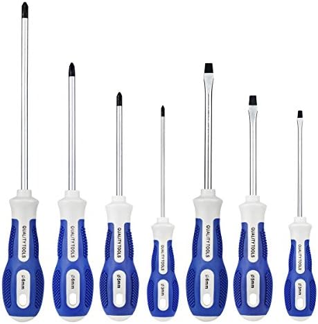 Screwdriver Set, Phillips and Slotted Magnetized Tip Sizes 3mm &amp; 5mm &amp; 6mm, Non-slip Rubber Handle Screwdrivers Tool Set(7-Pieces)