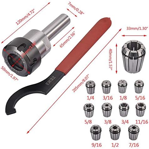 Purefire CNC Spring Collet, MT3-ER32 M12 9pcs Spring Collet 3-20mm CNC Lathe Milling Tool Spring Collet Set Chuck Collet for CNC Engraving Machine & Milling Lathe Tool