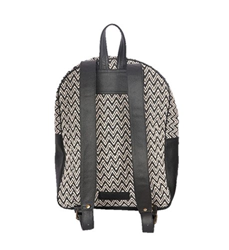 embroidered real leather backpack , jacquard fabric