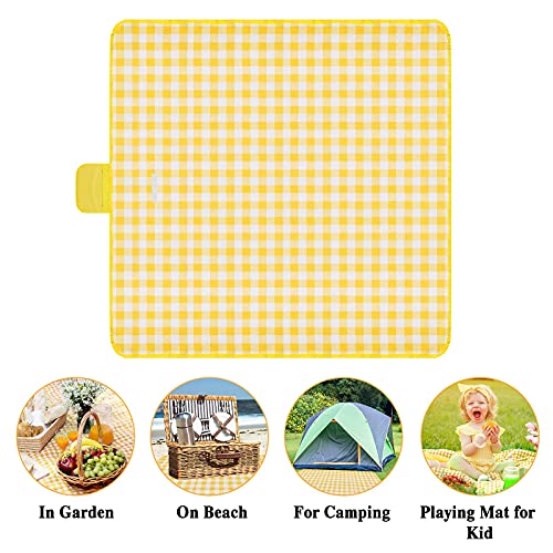 Onlyesh Outdoor Picnic Blanket, 200x200 Waterproof Beach Picnic Mat, Large Picnic Blanket for Beach/Park/Camping/Hiking/Family Concerts/Grass Trips, Yellow