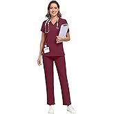 HSDORY Scrubs for Women Sets, Stretch V-Neck Scrub Top & Cargo Pants with Multi Pockets, Anti-Wrinkle