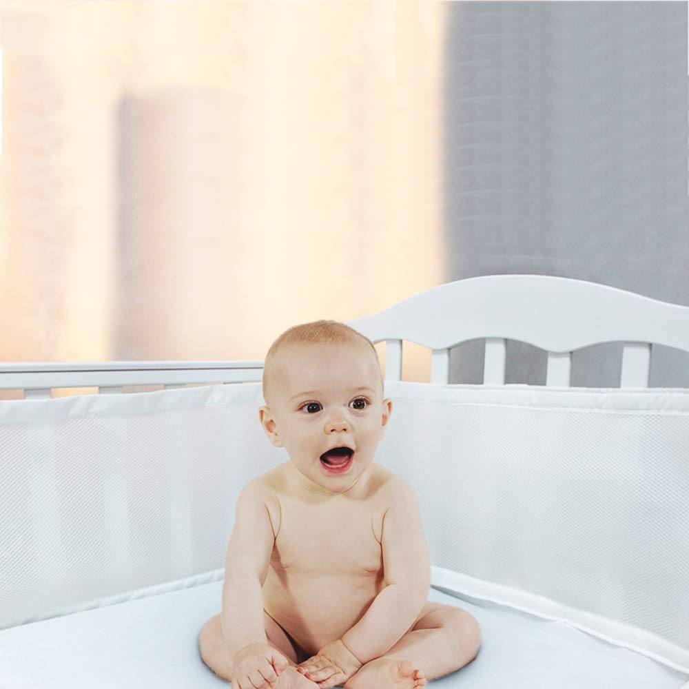 Genuss Crib Bedding Bumper Set of 2 Baby Crib Bumper Mesh Adjustble Breathable Mesh Crib Liner Cotton Mesh Bumpers for Baby Crib 11.8'' x 134''&11.8'' x 63'' (White) : Baby