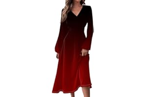 SGSOACO Fall Dresses for Women 2024 V-Neck Long Sleeve Boho Gradient Plus Size Ruffle Belted A-Line Flowy Maxi Dresses