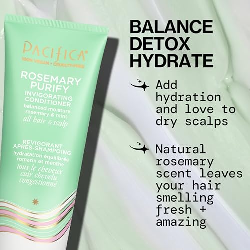 PACIFICA CONDITIONER – ROSEMARY PURIFY INVIGORATING CONDITIONER WITH HYDRATING JOJOBA & COOLING MINT FOR BALANCED MOISTURE, SULFATE-FREE, VEGAN & CRUELTY-FREE, 8 OZ