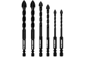 6PCS Ceramic Tile Drill Bits, JOERIC Masonry Drill Bits Set for Glass, Brick, Tile, Concrete, Plastic and Wood Tungsten Carbide Tip for Wall Mirror and Ceramic Tile with Size (5mm ~12mm).