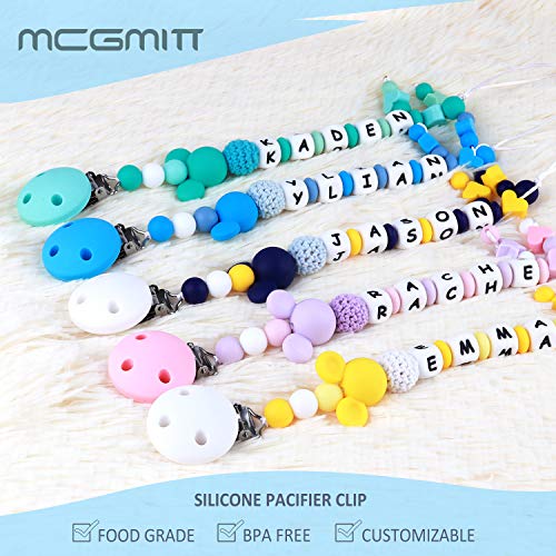 Pacifier Clip Personalized Name, MCGMITT Customized Binky Holder Teething Silicone Beads Toys for Baby Girls Boys Toddler (Dark Blue)