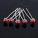 HuntGold 6X U-shaped Wedding Flower Synthetic Pearl Hair Clip Pin Hairpin Stick(red)