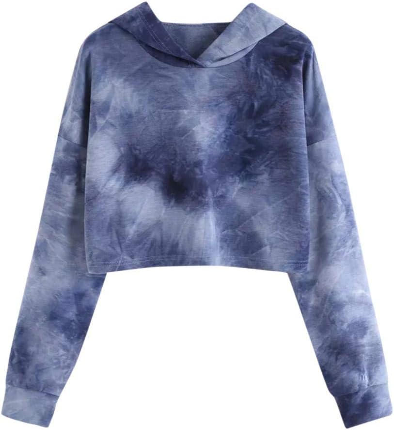 Shybuy Women's Printed Drawstring Long Sleeve Tie Dye Pullover Hoodie Crop Top Sweatshirt