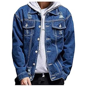 Men’s Distressed Ripped Denim Jacket Button Down Trucker Jean Coat www.denim.fit