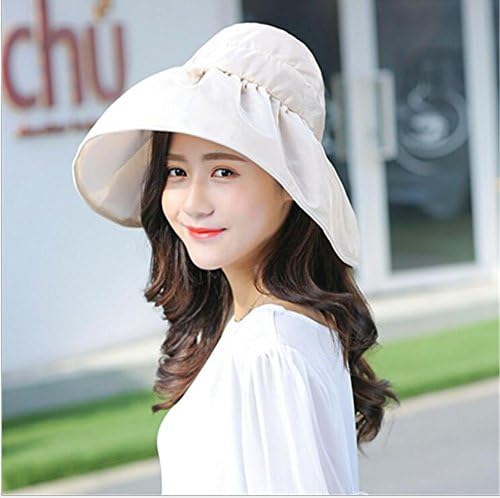 Hat female spring and summer new solid color UV light big eaves empty fisherman hat beach hat sun shade (Khaki)