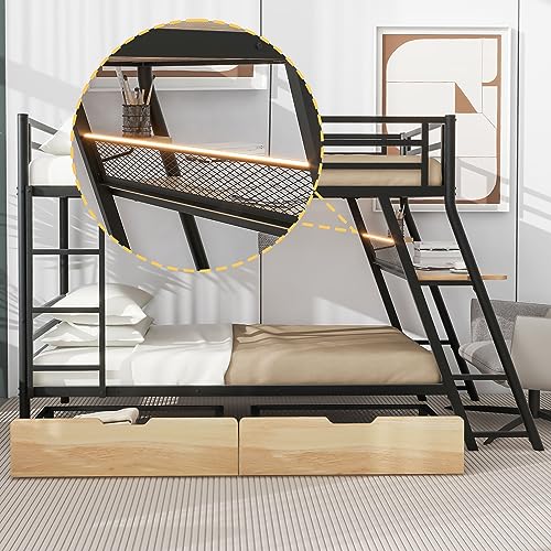 HBRR Metal Bunk Beds with Built-in Desk, Storage Drawers and
