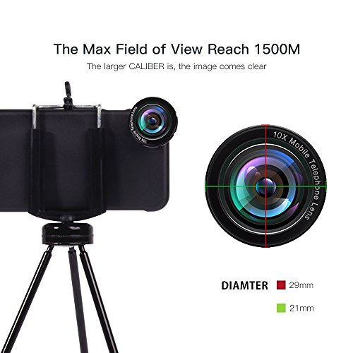 10X Telephoto Lens, Evershop Zoom Lens Phone Camera Lens Kit with Mini Tripod + Phone Cases for iPhone 5/5S/SE/6 6S/6 Plus 6S Plus 7/7 Plus (Black)