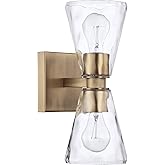 Capital Lighting 627522AD-456 Lyra Clear Water Glass Wall Sconce, 2-Light 120 Total Watts, 13" H x 5" W, Aged Brass