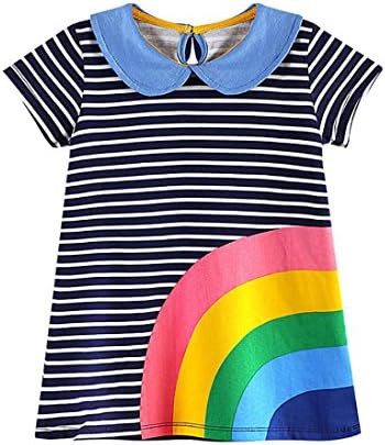 Amanod 2018 Toddler Baby Kid Girl Rainbow Embroidery Dress Stripe Dress Outfit Clothes