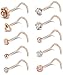 Tornito 20G 10Pcs Stainless Steel Nose Screw Studs Rings CZ Nose Ring Labret Nose Piercing Jewelry for Men Women Rose Gold Tone