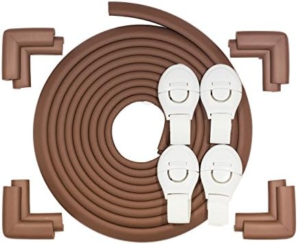 Baby Proof Your Home - Edge & Corner Guard Set 16.5 ft Edge Protector + 8 Corner Guards + 4 Cabinet Locks - NONTOXIC - Baby Safety Locks -Baby proofing Cabinets and Drawers