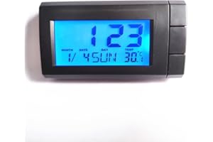 Digital Clock with Temperature and Date Display for Car for Dashboard, Blue Backlit Mini Thermometer Clock, ABS Plastic, Blac