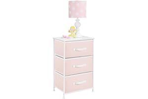 mDesign Storage Dresser End/Side Table Night Stand Tower Unit with 3 Removable Fabric Drawers - Organizer for Baby, Kid, and Teen Bedroom, Nursery, Playroom, or Dorm - Jane Collection, Pink/White