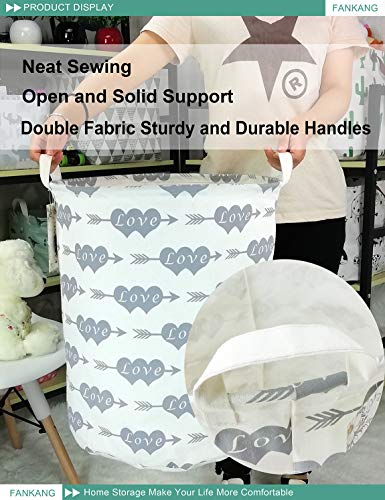 FANKANG Storage Bins Nursery Hamper Canvas Laundry Basket Foldable with Waterproof PE Coating Large Storage Baskets, Office, Bedroom, Clothes, Toys Baby Shower Basket (Double Heart Arrow)