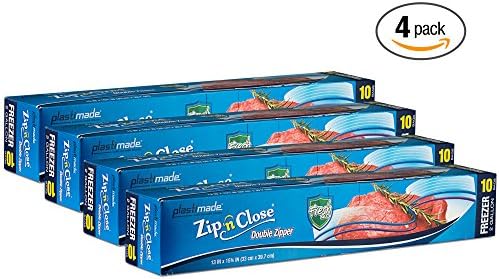Plastimade Zip'n'Close Disposable Plastic Resealable Freezer Storage Bags, 2 Gallon Size, 40 Bags, Double Seal, Great for Home, Office, Traveling, Freezing, Food Prep, Or Any Storage Needs (4 Packs)