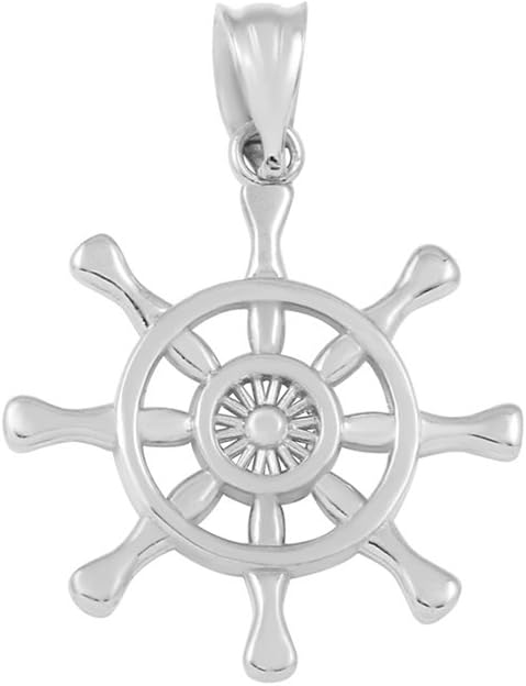 Fine 10k White Gold Nautical Ship Steering Wheel Charm Pendant