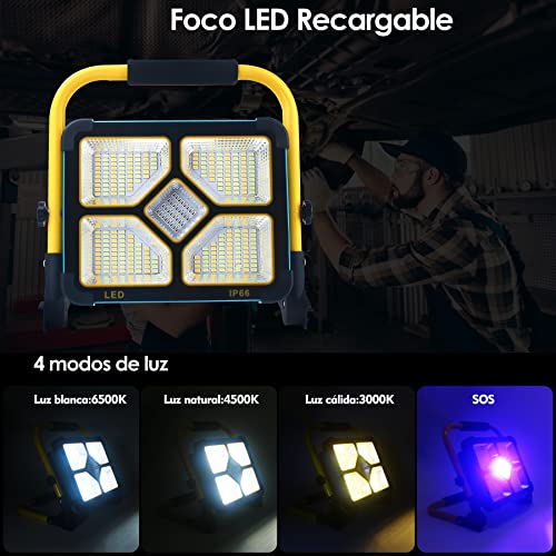 OUSIDE Rechargeable LED Spotlight, LED Battery with Stand, Built-in 10500 mAh Battery, 4 Lighting Modes, Type-C Charging, Ideal for Works, Emergency Lighting, Maintenance