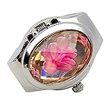 Ameesi Women's Fashion Luxury Rhinestone Ring Watch Oval Cover Mini Quartz Watch - Pink Pack of 1
