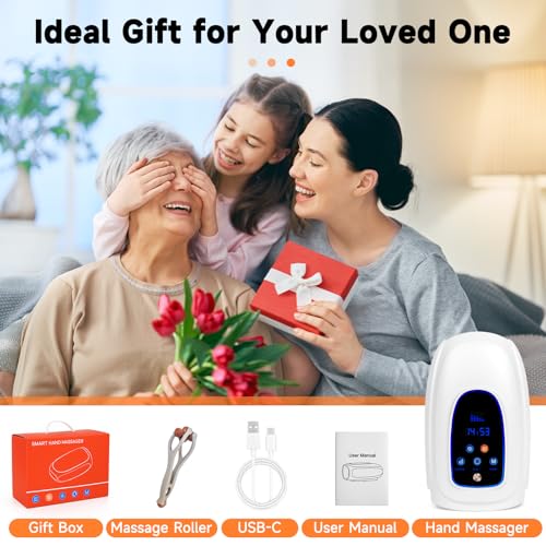 Hand Massager with Heat and Compression, Cordless Hand Massager for Arthritis and Carpal Tunnel, 3 Modes, 5 Levels, Pain Relief Heated Wrist Finger Massage, Gifts for Women Men Relaxation at Office