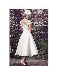 Yuxin De Encaje Vintage De Novia Apliques De Longitud De Té Vestido De Novia 2018 Manga Corta De La Tapa De Una Línea Vestido De Novia