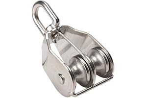 JCBIZ 1-Pack M32 Double Pulley Block Stainless Steel Heavy Duty Hardware Double Wheel Swivel Rigging Lifting Wheel Fixed Pulley for Wire Rope Loading 250kg